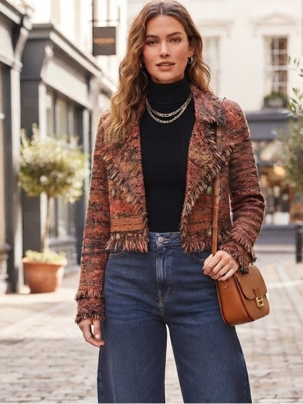 Anthropologie One Girl Who Double Breasted Fringe Knit Jacket Size Medium